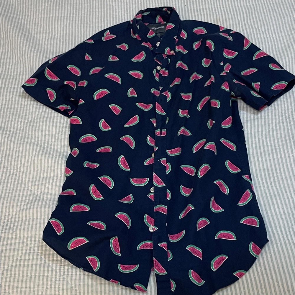 Bonobos Navy Shirt with Watermelon Pattern